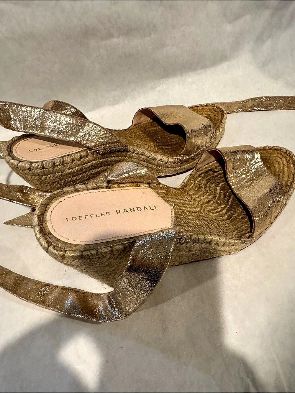 Loeffler Randall Peri Gold Bow Espadrille Wedge Sandals